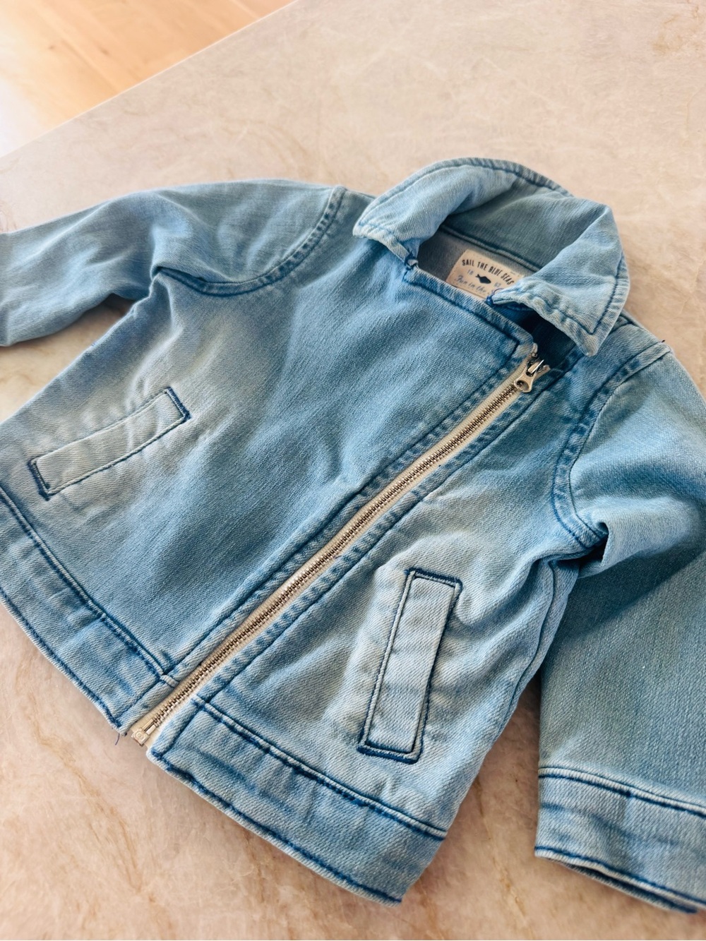 Carter’s Sail The Blue Seas Baby Denim Moto Jacket 9M Light Wash Zip Up